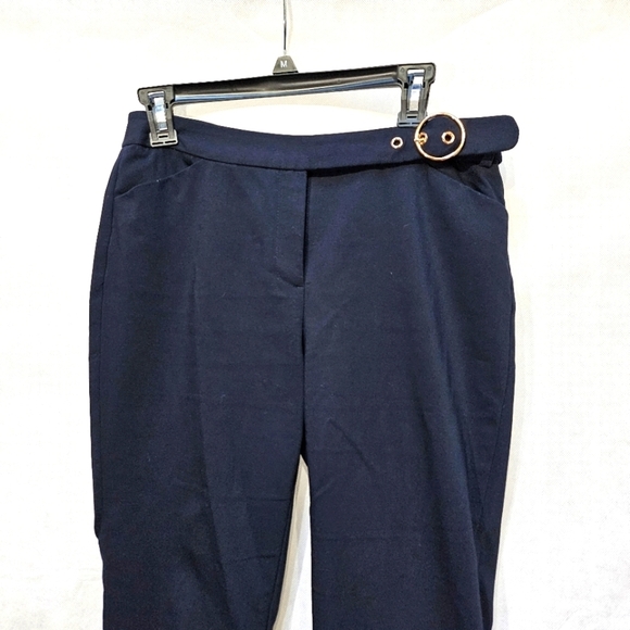Ivanka Trump Skinny Ankle Navy Blue Trousers With Accent Belt Size 6 - Picture 2 of 8